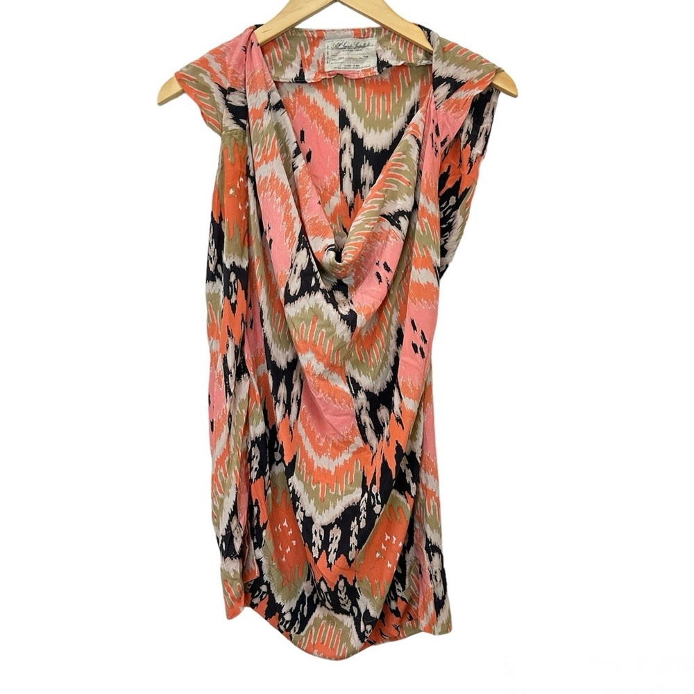 ALLSAINTS Audrina‎ Ikat Silk Cowl Neck Asymmetrical Tunic Women’s Sz 10